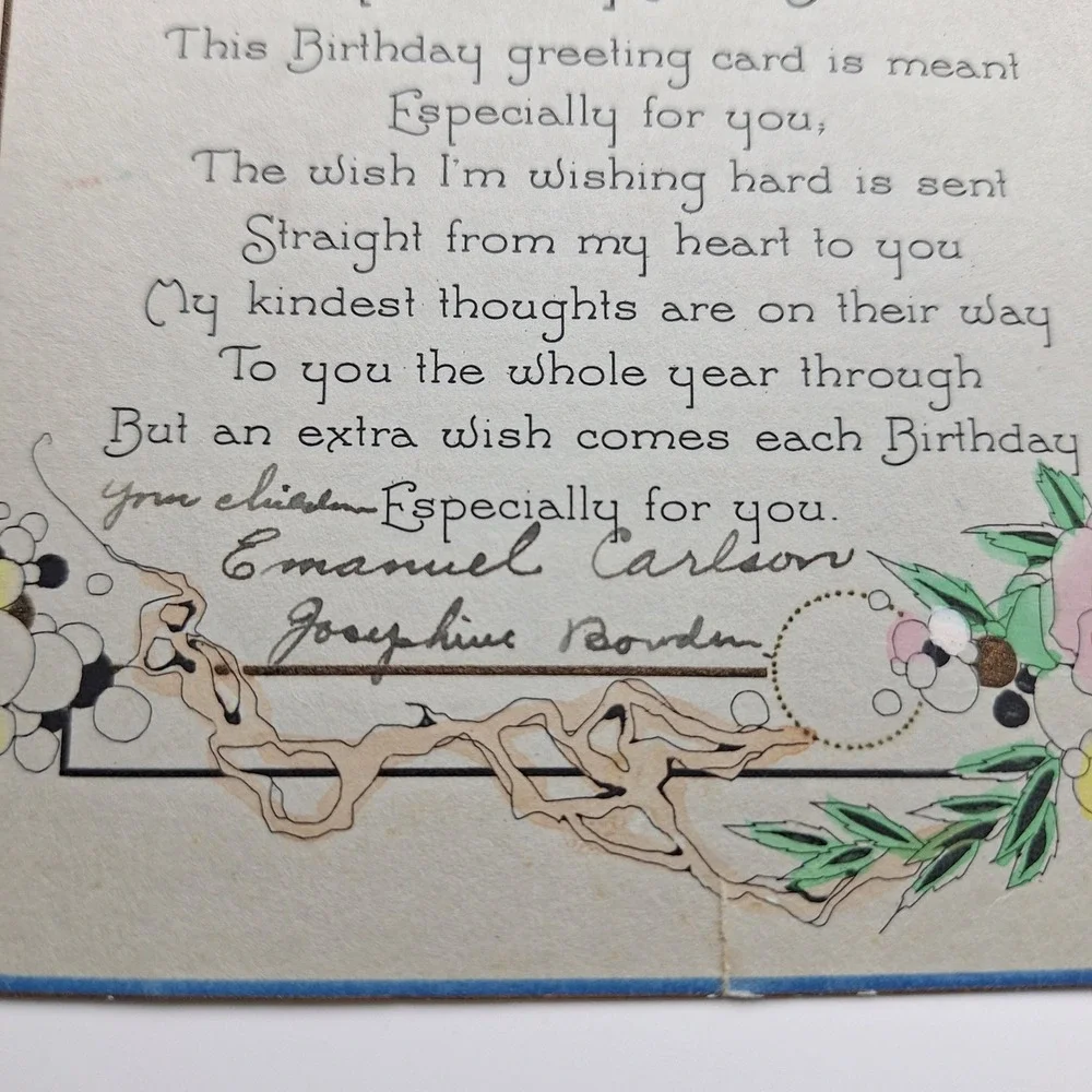 Vintage Emanuel Carlson Josephine Borden Birthday Greeting Card‎ Red Floral